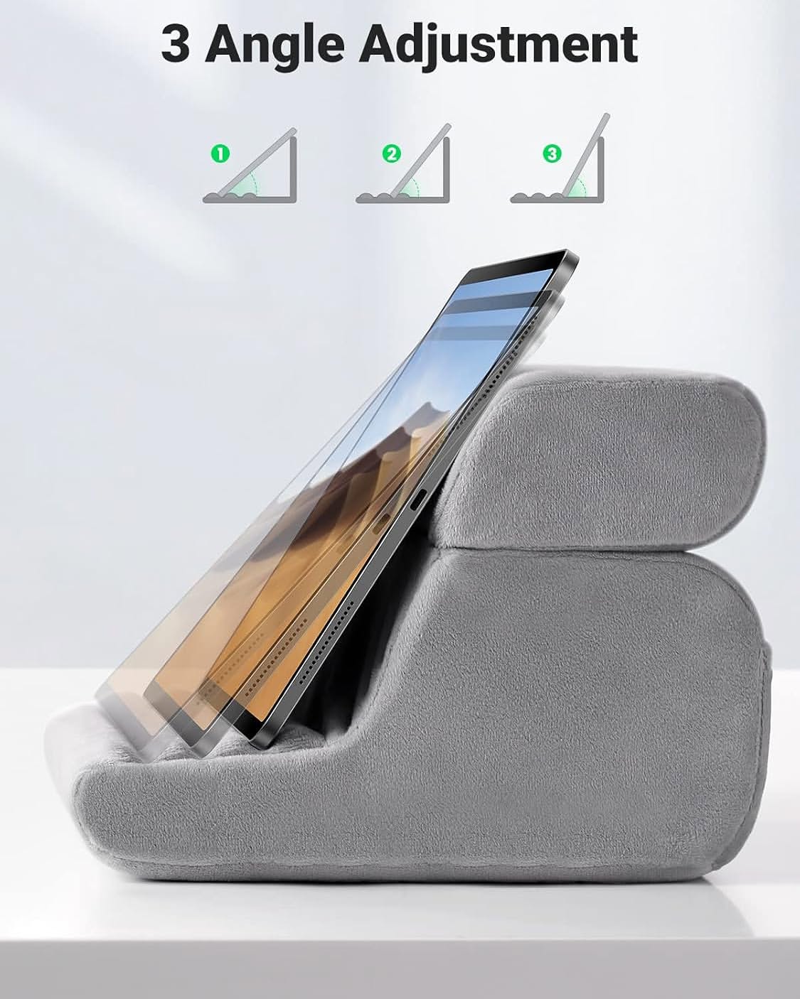 Tablet Pillow Stand Soft Holder with 3 Viewing Angles Adjustable Pillow Holder Backrest Washable, Cellphone