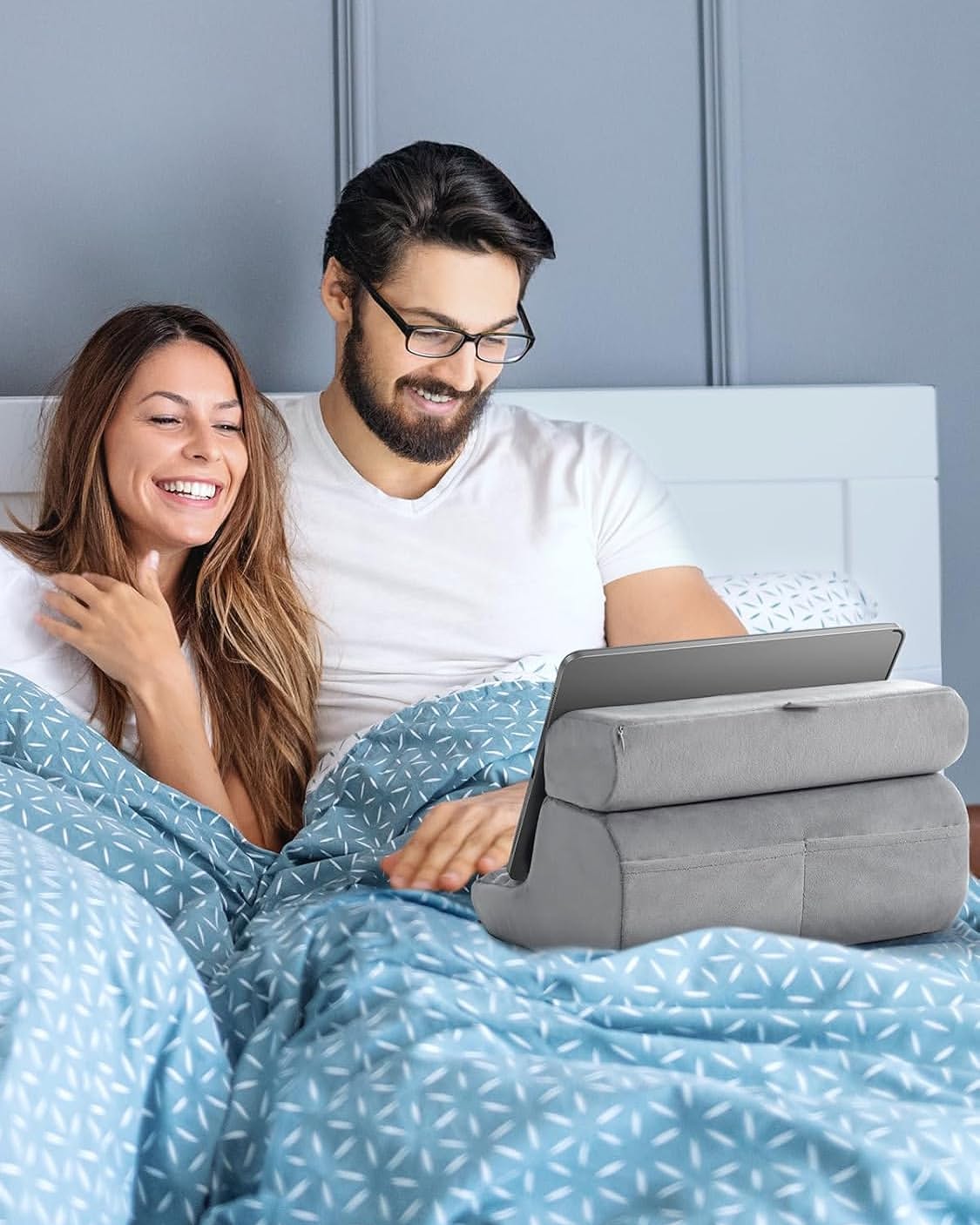 Tablet Pillow Stand Soft Holder with 3 Viewing Angles Adjustable Pillow Holder Backrest Washable, Cellphone