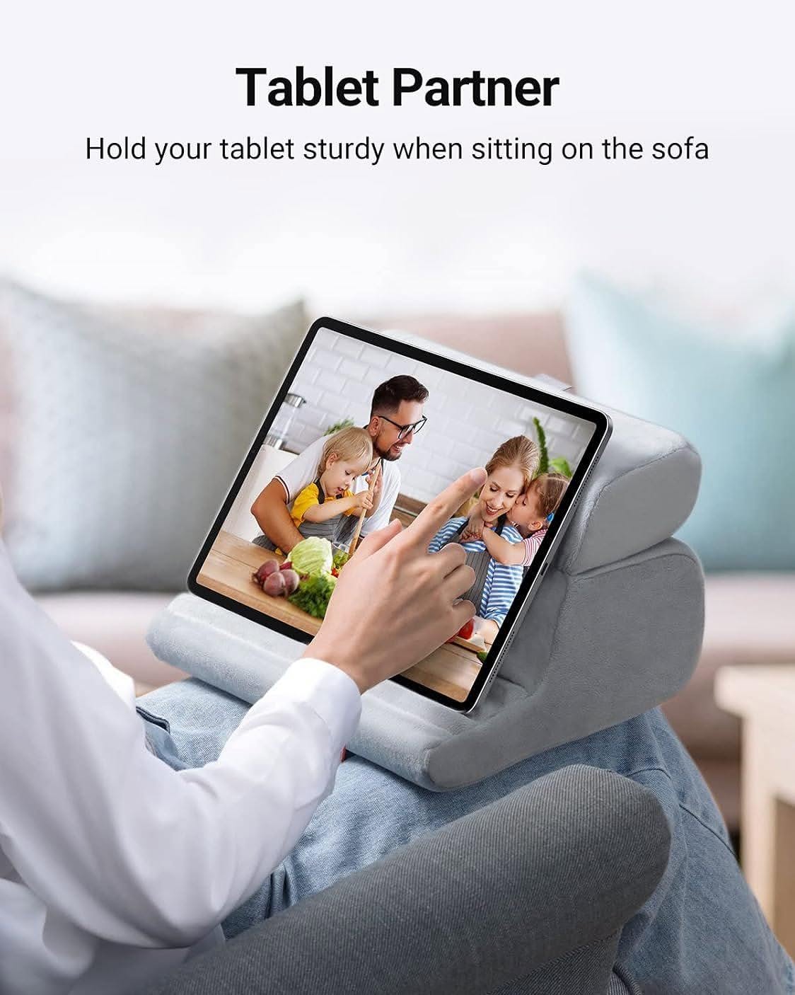 Tablet Pillow Stand Soft Holder with 3 Viewing Angles Adjustable Pillow Holder Backrest Washable, Cellphone