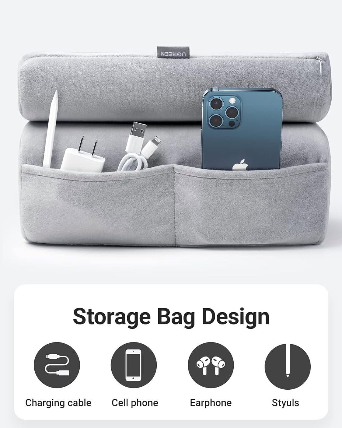Tablet Pillow Stand Soft Holder with 3 Viewing Angles Adjustable Pillow Holder Backrest Washable, Cellphone