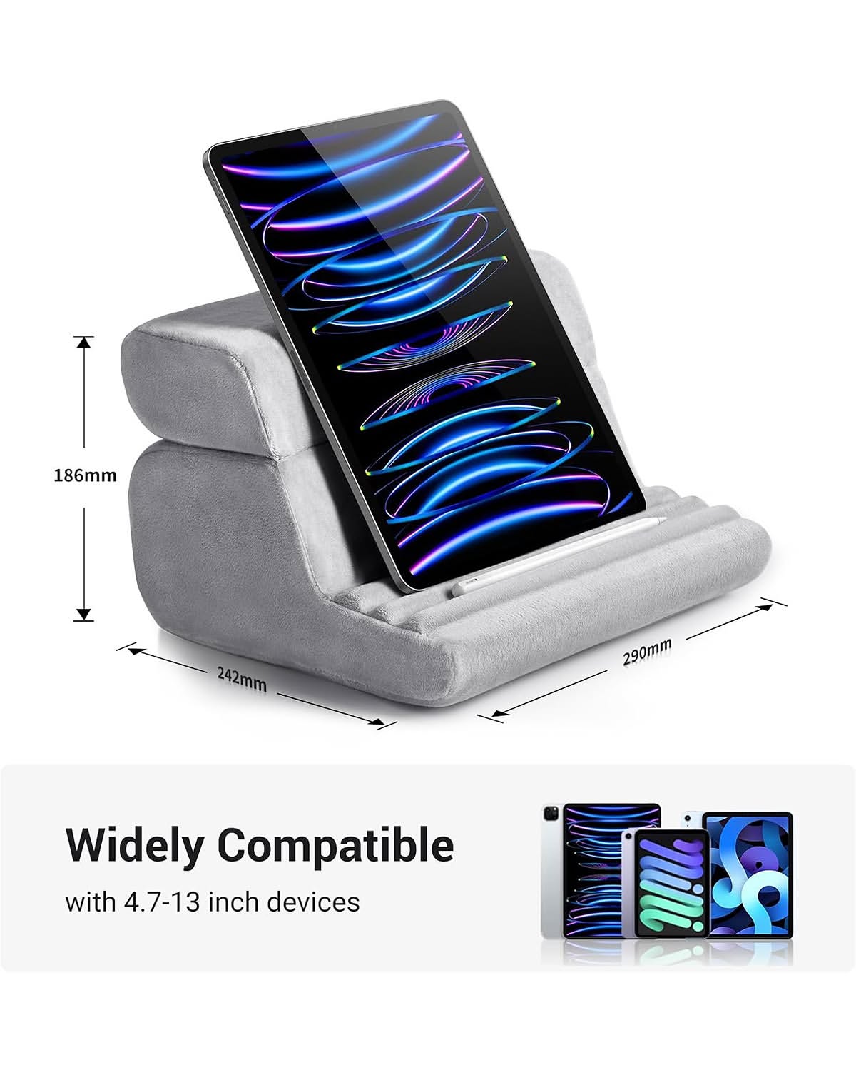 Tablet Pillow Stand Soft Holder with 3 Viewing Angles Adjustable Pillow Holder Backrest Washable, Cellphone